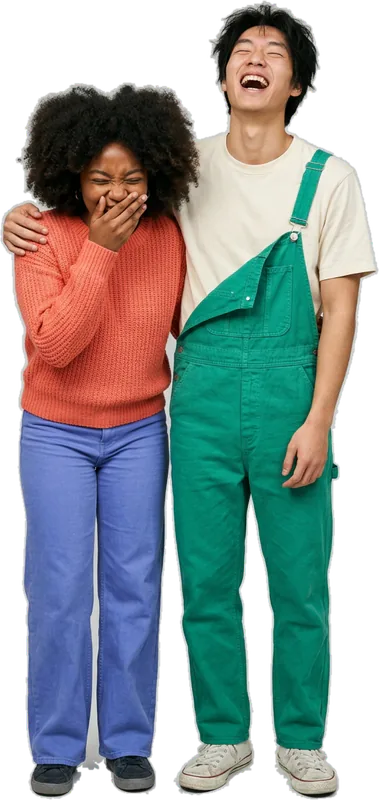 Couple laughing together, arm in arm