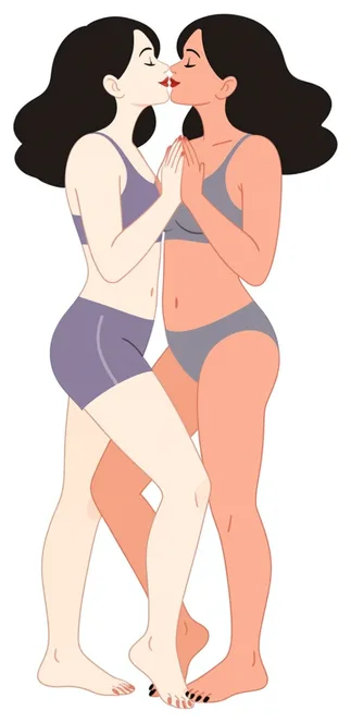 Two partners in a close standing embrace, kissing